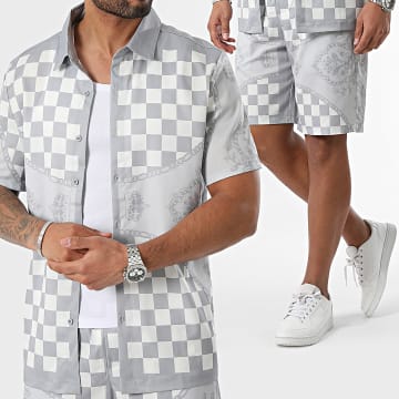 Frilivin - Conjunto de camisa gris blanca de manga corta y pantalón corto de jogging