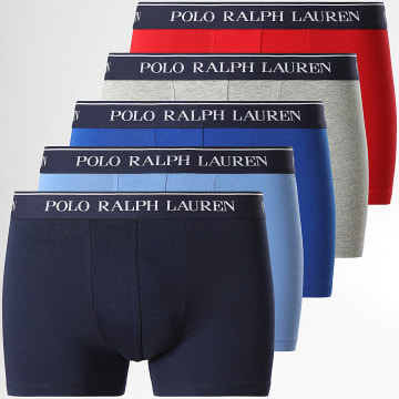  Polo Ralph Lauren - Lot De 5 Boxers Rouge Gris Chiné Bleu Clair Bleu Roi Bleu Marine