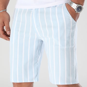 LBO - 0937 Pantaloncini Chino a righe bianche e blu chiaro