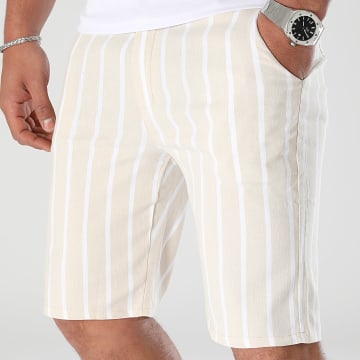 LBO - Pantalones cortos chinos a rayas 0667 Beige Blanco