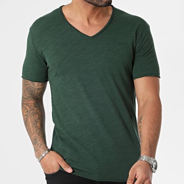 MTX - Tee Shirt Col V Vert Bouteille Chiné