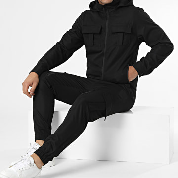 MTX - Conjunto de chaqueta negra con capucha y cremallera y pantalón cargo