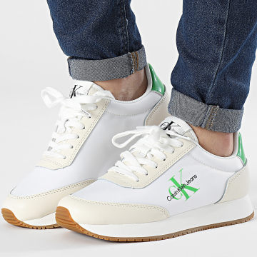 Calvin Klein - Zapatillas Mujer Runner Low Lace Mix 1370 B Blanco Creamy Blanco Classic Verde