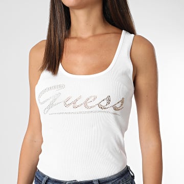 Guess - Camiseta de tirantes de strass para mujer W4GP16-K1814 Blanca