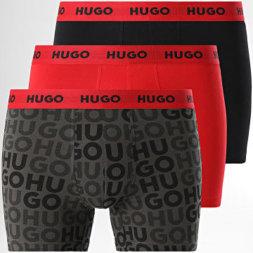HUGO - Set di 3 boxer di design 50510192 Nero Rosso Grigio