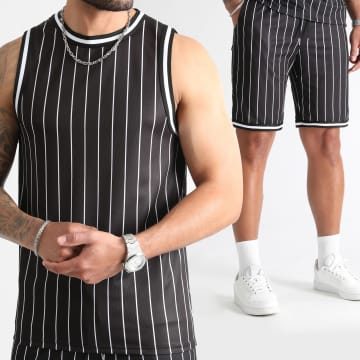 LBO - 1038 Set maglia da baseball e pantaloncini da jogging a righe nere