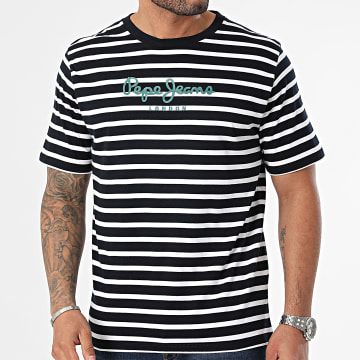 Pepe Jeans - Eggo Stripe Tee Shirt PM509407 Blu navy Bianco