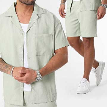 Frilivin - Set camicia a maniche corte e pantaloncini da jogging verde chiaro screziato