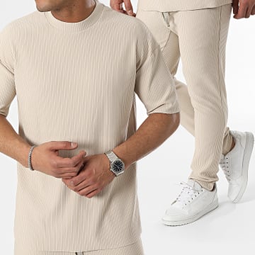 Frilivin - Conjunto de camiseta y pantalón beige