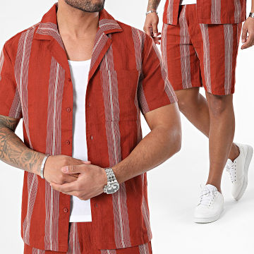 Frilivin - Conjunto de camisa de manga corta y pantalón corto rojo ladrillo