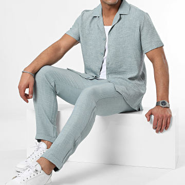 Frilivin - Conjunto de camisa de manga corta y pantalón de chándal jaspeado turquesa