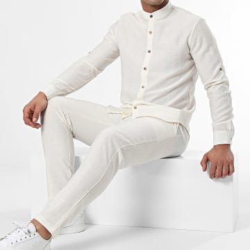 Frilivin - Conjunto de camisa de manga larga y pantalón Beige Chiné