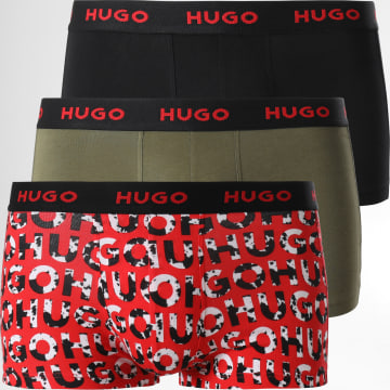 HUGO - Set di 3 boxer di design 50480170 Nero Rosso Verde Khaki