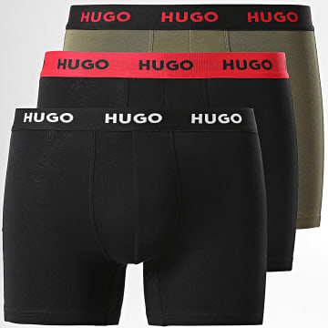 HUGO - Set di 3 boxer 50503079 Nero Rosso Verde Khaki