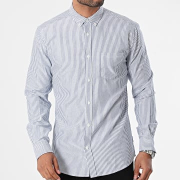 Only And Sons - Camicia a maniche lunghe Remy White Navy Blue Slim Stripe