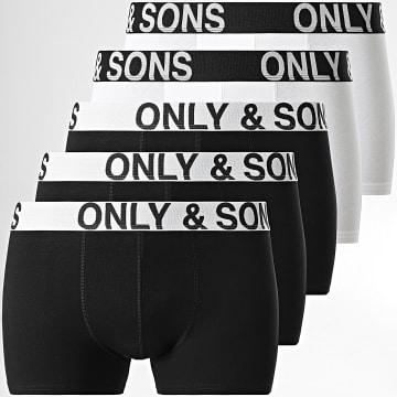 Only And Sons - Set di 5 boxer Fitz bianchi e neri