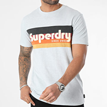Superdry - Tee Shirt Cali Striped Logo M1011904A Bleu Clair