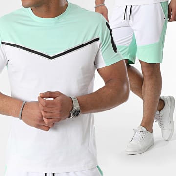 Zayne Paris  - Conjunto de camiseta blanca verde claro y pantalón corto de jogging
