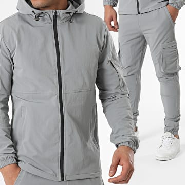 Classic Series - Set giacca con zip e pantaloni cargo grigio con cappuccio