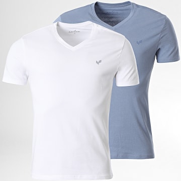 Kaporal - Lot De 2 Tee Shirts Col V GIFTM11 Blanc Bleu