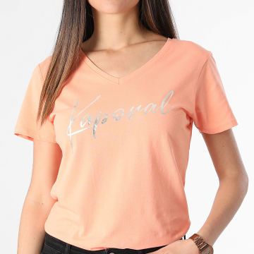 Kaporal - Tee Shirt Col V Femme Essentiel FRANW11 Orange Argenté