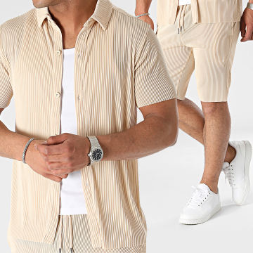Zayne Paris  - Set camicia a maniche corte e pantaloncini da jogging beige