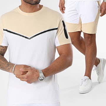 Zayne Paris  - Conjunto de camiseta blanca beige y pantalón corto de jogging