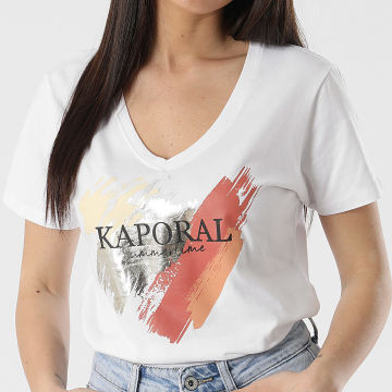Kaporal - Tee Shirt Col V Femme Fan Blanc Doré