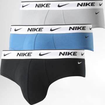 Nike - Juego de 3 calzoncillos de algodón elástico KE1006 Negro Gris Azul