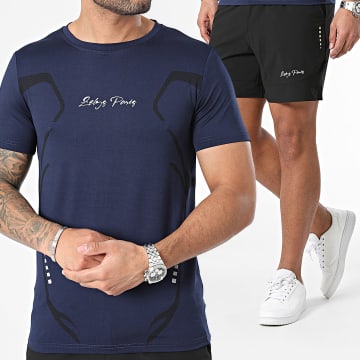 Zelys Paris - Set di magliette blu navy e nere e pantaloncini da jogging