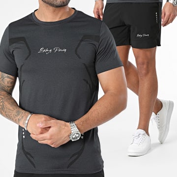 Zelys Paris - Conjunto de camiseta y pantalón corto jogging gris carbón jaspeado negro