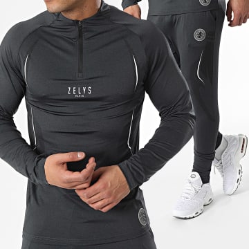 Zelys Paris - Set di maglietta a manica lunga e pantaloni da jogging grigio antracite