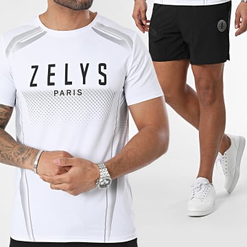 Zelys Paris - Conjunto de camiseta blanca negra y pantalón corto de jogging