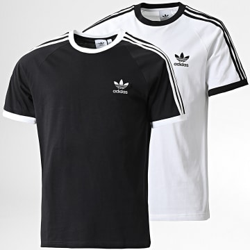 adidas - Pack De 2 Camisetas De 3 Rayas IA4845 IA4846 Negro Blanco