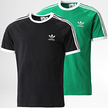 adidas - Lot De 2 Tee Shirts A Bandes 3 Stripes IA4845 IM0410 Noir Vert