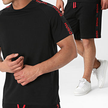 HUGO - Maglietta e pantaloncini da jogging con logo sportivo a righe 50504270 50496996 Nero