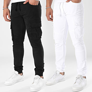 John H - Set di 2 pantaloni cargo bianchi e neri XQ06