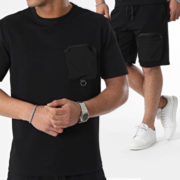 Classic Series - Conjunto de camiseta negra con bolsillos y pantalón corto de jogging
