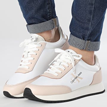 Calvin Klein - Sneakers donna Runner Low Lace Mix 1370 Bright White Whisper Pink