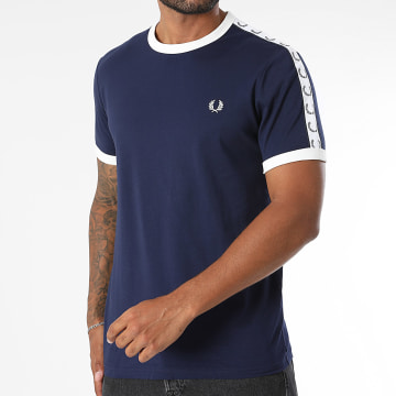 Fred Perry - T-Shirt mit Streifen Taped Ringer M4620 Marineblau