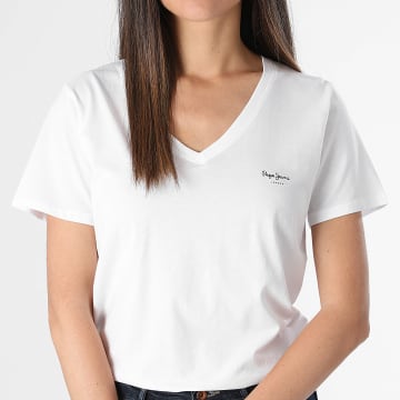 Pepe Jeans - Tee Shirt Col V Femme Lorette Blanc