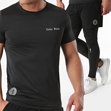 Zelys Paris - Conjunto de camiseta negra Dana y pantalón corto Legging Jogging
