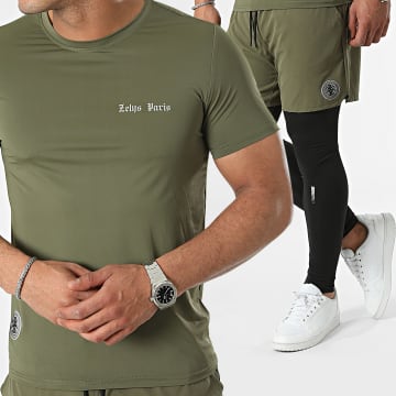 Zelys Paris - Dana Khaki, verde, nero, maglietta e pantaloncini da jogging, set di pantaloni.