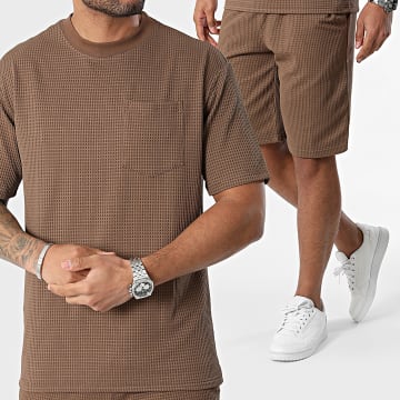 Classic Series - Conjunto de camiseta con bolsillos y pantalón corto de jogging marrón