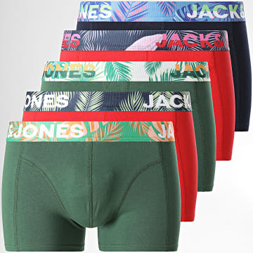 Jack And Jones - Confezione da 5 boxer a zampa rosso verde navy