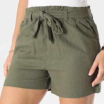 Only - Pantalones cortos chinos de lino verde caqui para mujer Say