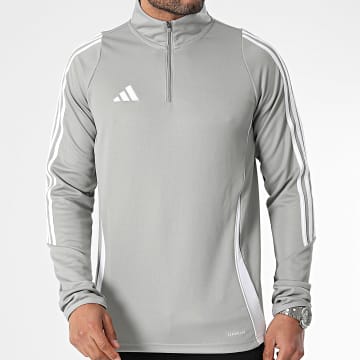 Adidas Sportswear - Tee Shirt Manches Longues Col Zippé Tiro24 IS1041 Gris