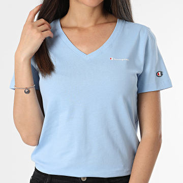 Champion - Tee Shirt Col V Femme 117368 Bleu Clair