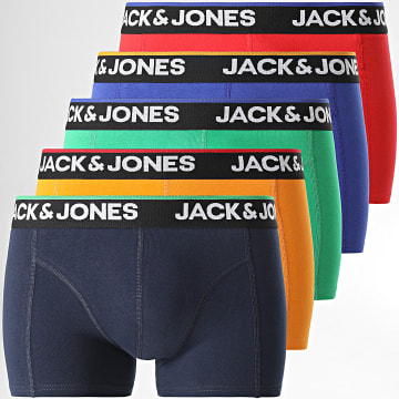 Jack And Jones - Set di 5 boxer solidi Topline Blu Reale Rosso Arancione Verde Blu Navy