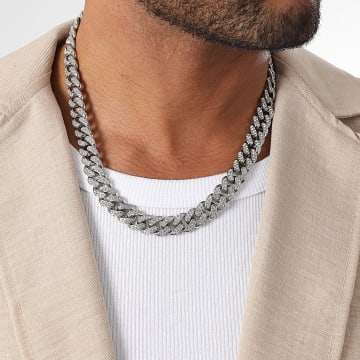 LBO - Collar de malla de strass cubano de plata de 13 mm